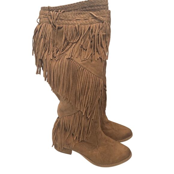 Not Rated Fringe Brown Suede Knee High Boots Festival Boho Western‎ Size 10 - Picture 2 of 5